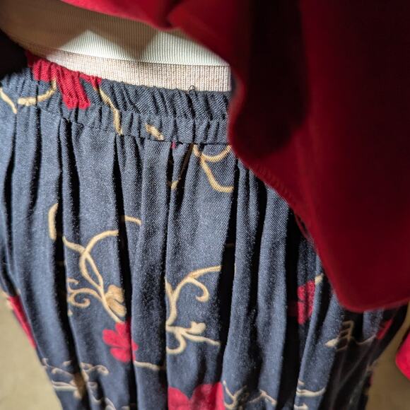 Vtg 1990s Positive Attitude Red Chenille Blazer Rose Floral Maxi Skirt Set Sz 12 - Picture 4 of 6